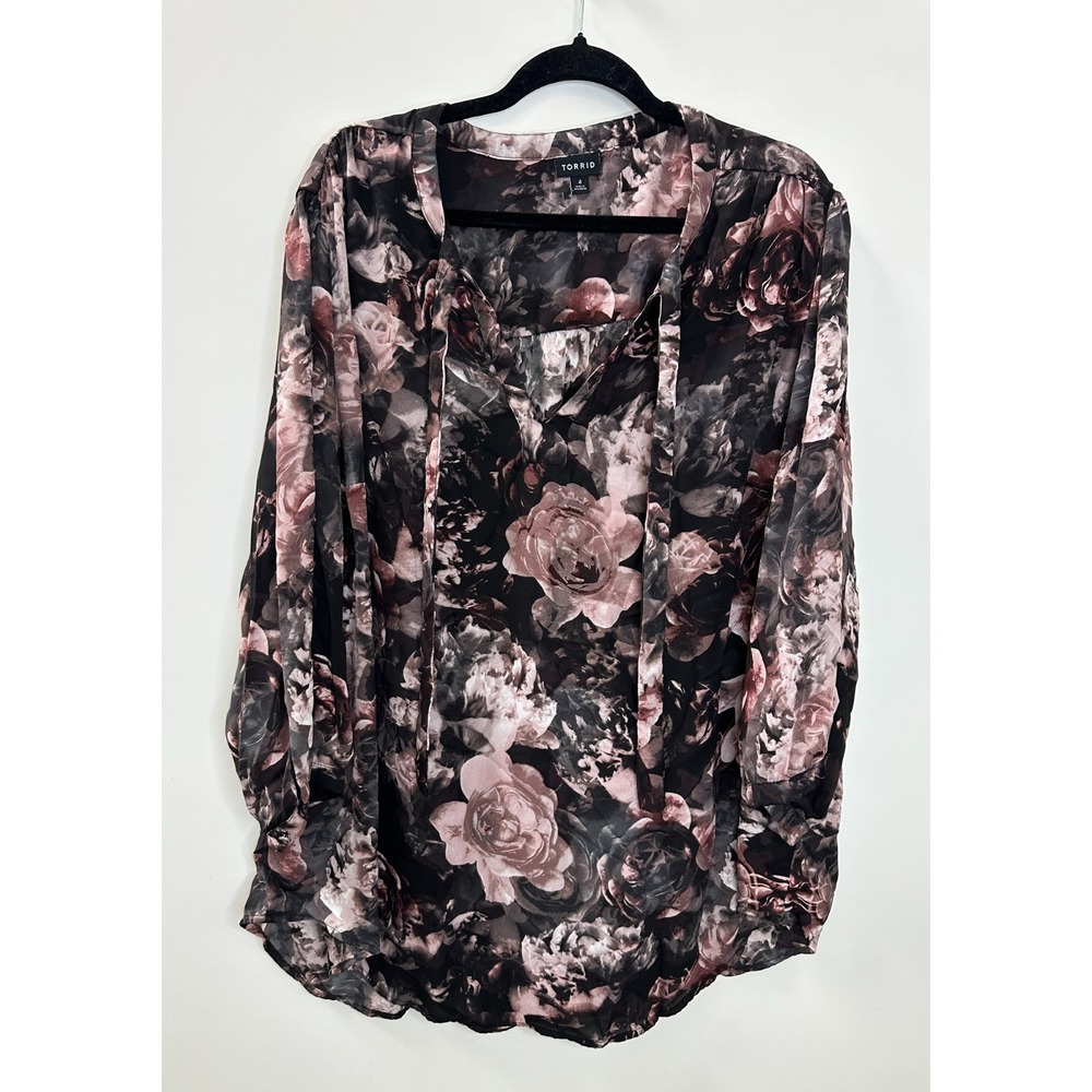 Torrid Floral Georgette Tie Neck Top Blouse Plus Size 4 4X Quiet Luxury Office - Picture 13 of 13